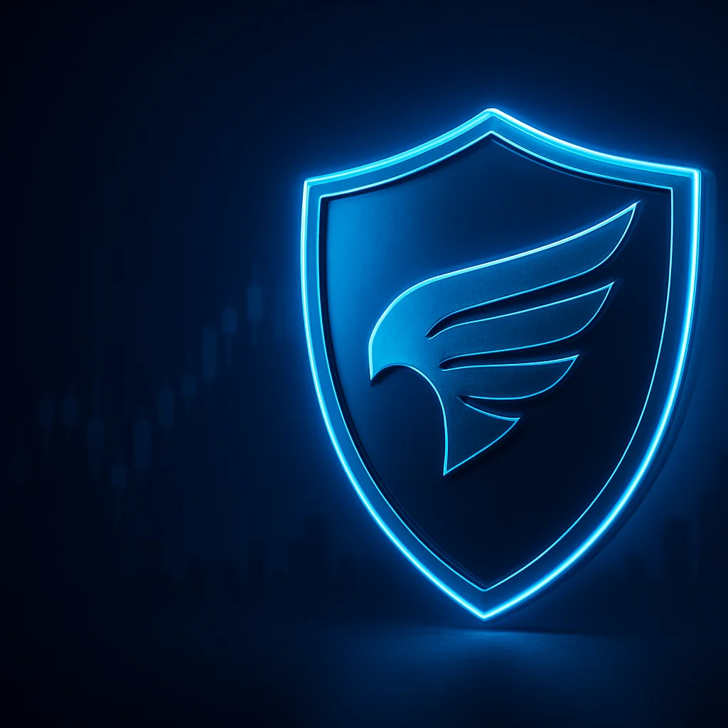 Glowing security shield emblem representing AIMS' BAPPEBTI regulatory licence